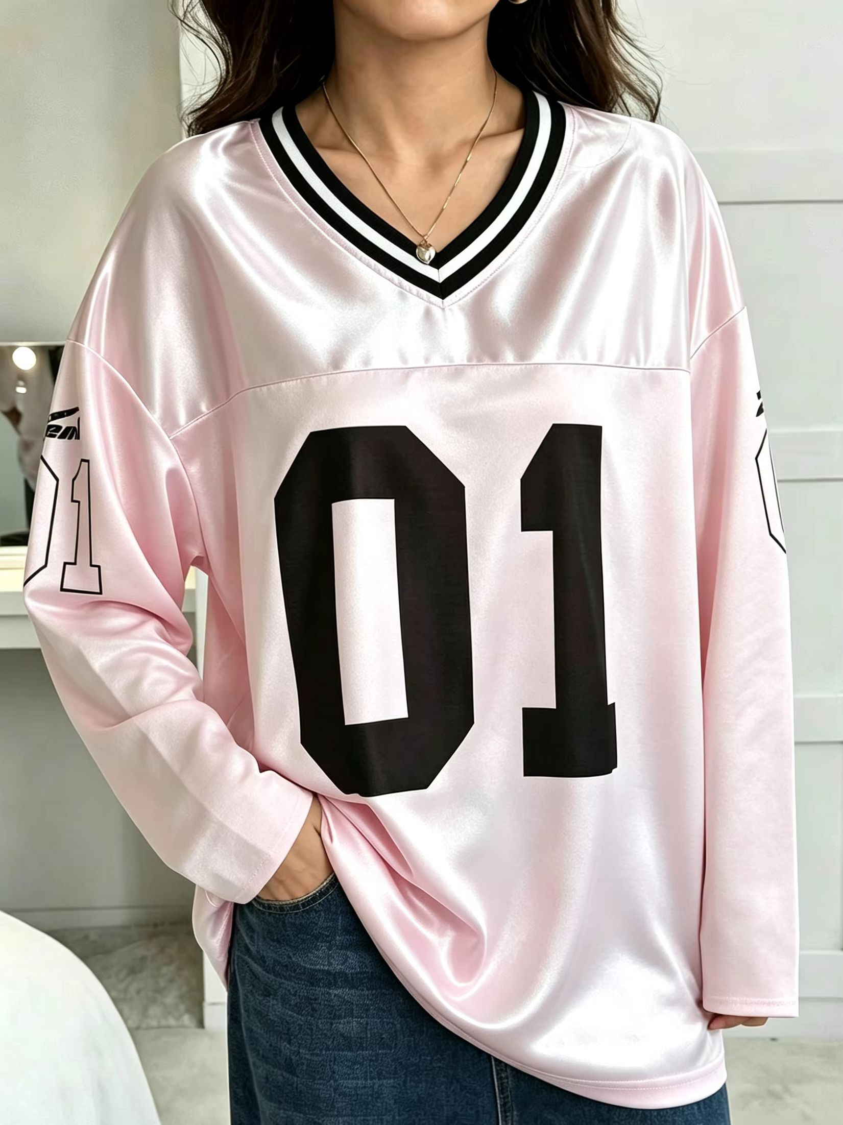 Fashion Streetwear - 남녀공용 빈티지 긴소매 오버사이즈 01 넘버
