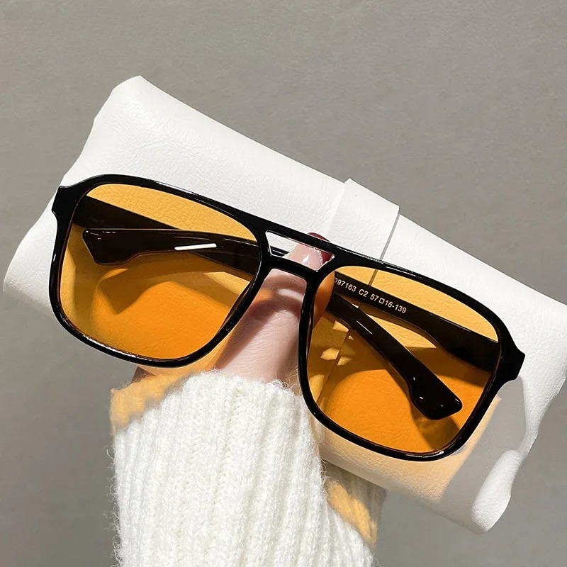 Street Fashion Glasses - 스퀘어 더블 브리지 선글라스 여성 레트로