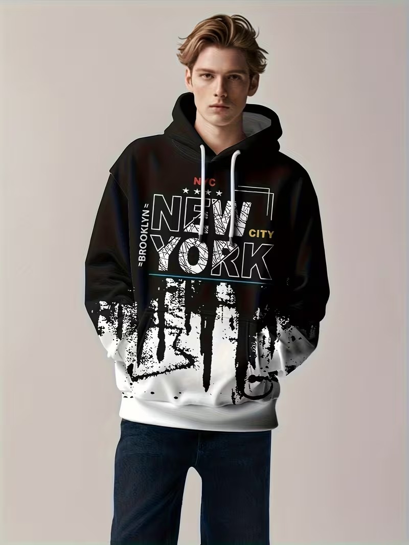 뉴 뉴욕 레터 흑백 프린트 남성용 후드티 패션 힙합 스 - Street Style New York Fashion 리뷰 및 가격