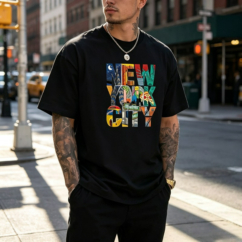 뉴욕시 그래픽 티셔츠 남성용 컬러풀 NYC 스트리트 프 - Street Style New York Fashion 리뷰 및 가격