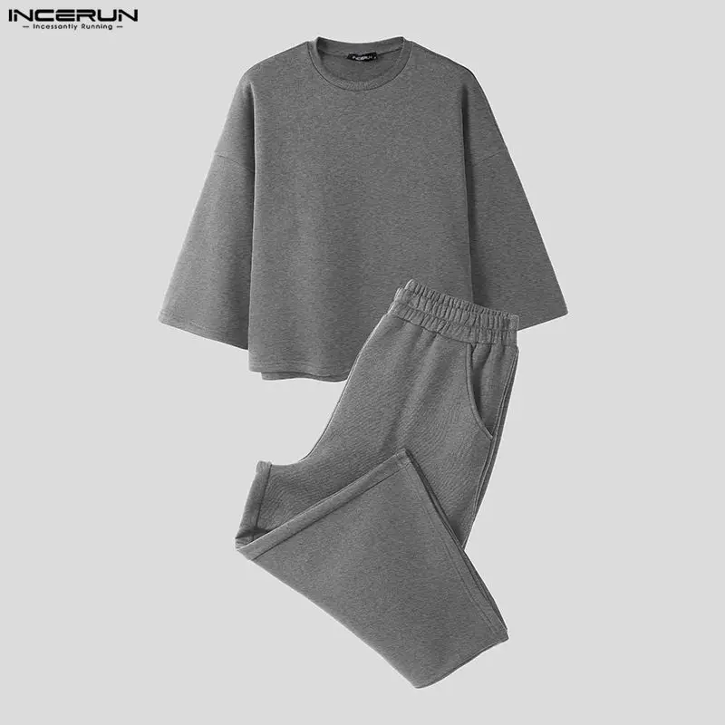 INCERUN 남성 세트 솔리드 컬러 배기 3/4 소매 - Fashion Streetwear 리뷰 및 가격