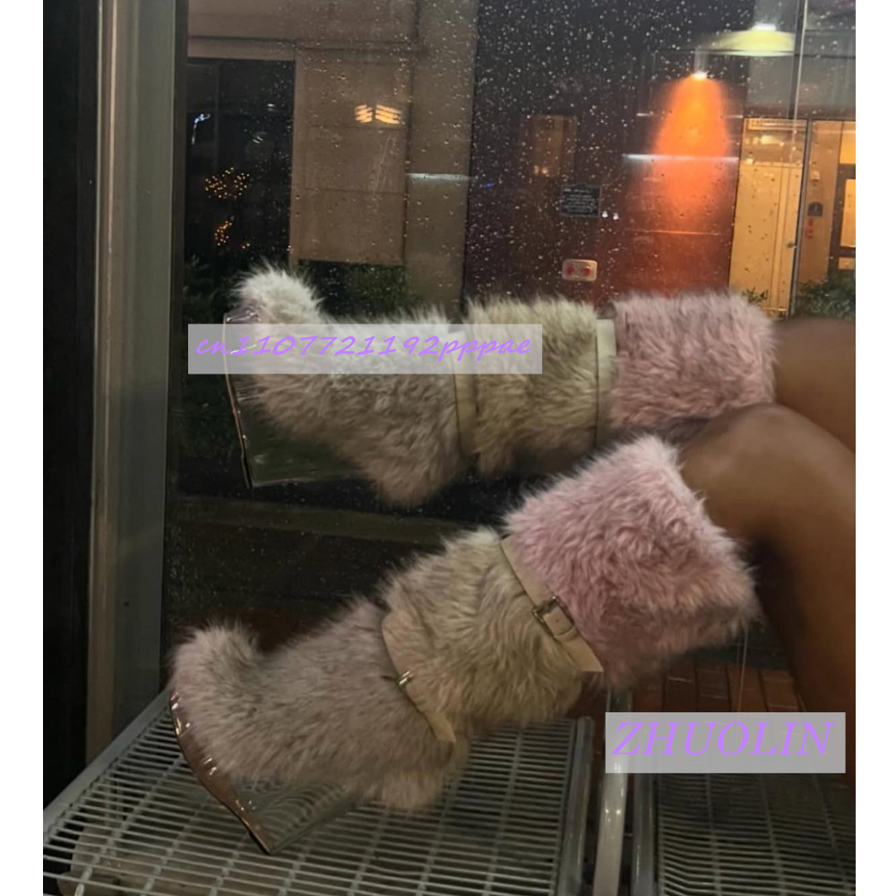 겨울 그라데이션 퍼리 투명 웨지 부츠 여성용 스위트 벨 - Street Fashion Trends 리뷰 및 가격