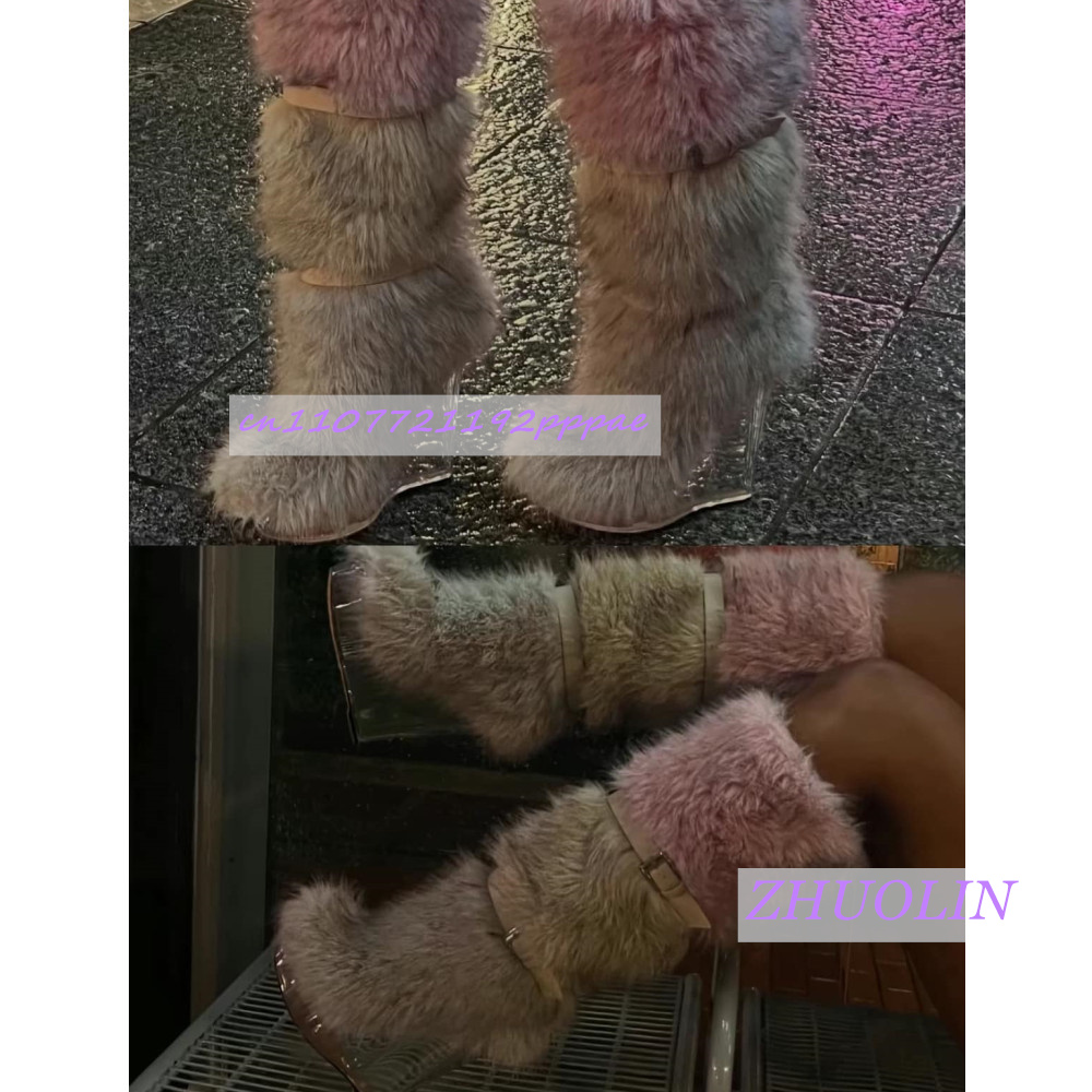 겨울 그라데이션 퍼리 투명 웨지 부츠 여성용 스위트 벨 - Street Fashion Trends 리뷰 및 가격