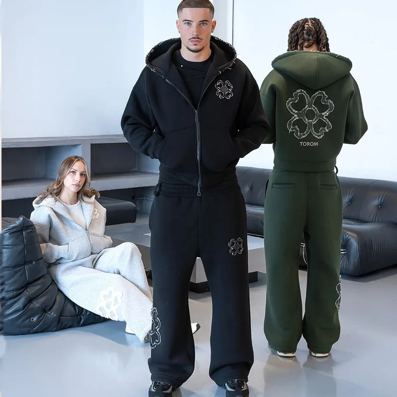 봄 가을 오버사이즈 네잎 클로버 아플리케 지퍼업 후드티 - Street Fashion For Man 리뷰 및 가격