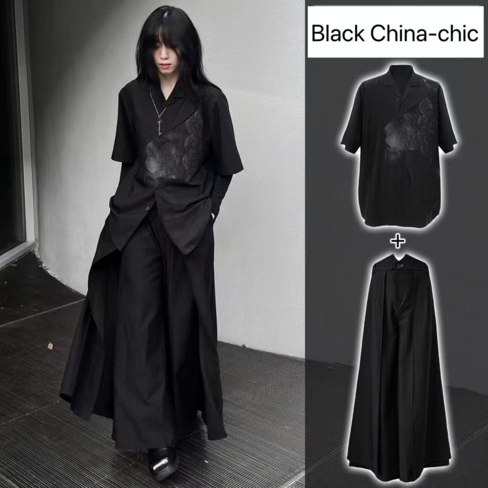 멋진 블랙 신상 중국풍 코스튬 여름 반팔 티셔츠 비섹스 - Street Fashion In Chinese 리뷰 및 가격