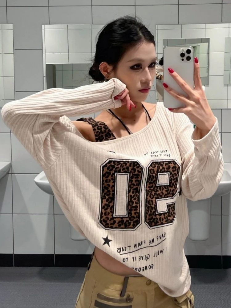 Y2K 패치워크 레오파드 프린트 티셔츠 여성 루즈핏 스 - Fashion Streetwear 리뷰 및 가격