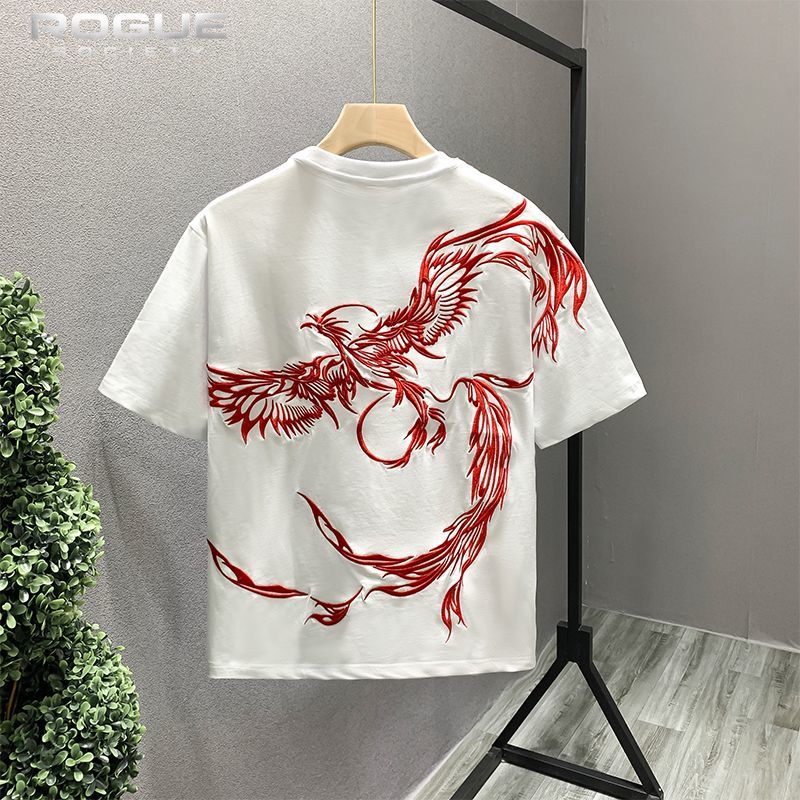 피닉스 자수 중국 스타일 반팔 티셔츠 남성 여름 신상  - Street Fashion In Chinese 리뷰 및 가격